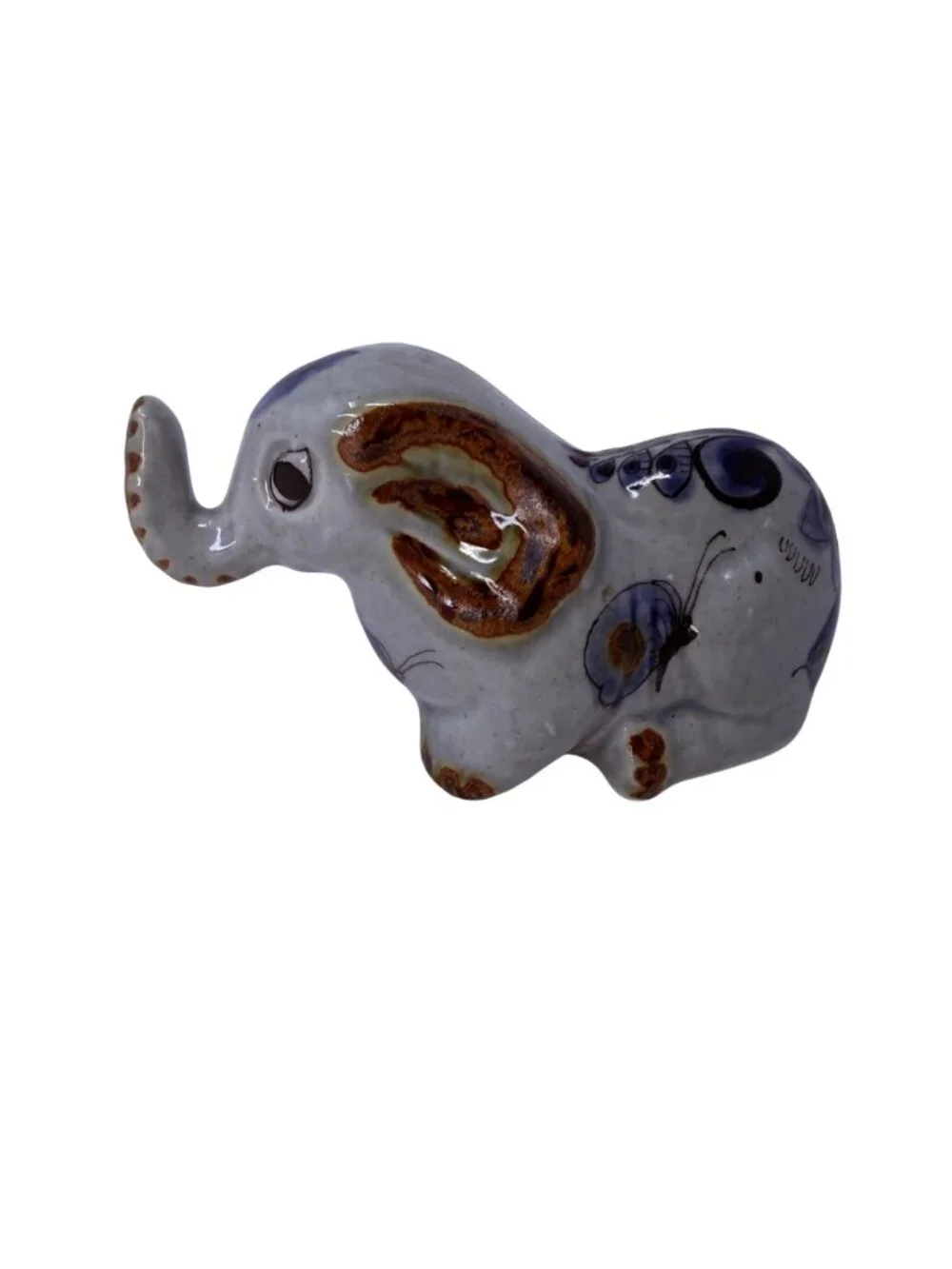 Vintage Mexican Tonala Pottery Elephant Figurine Hand Painted 1980s